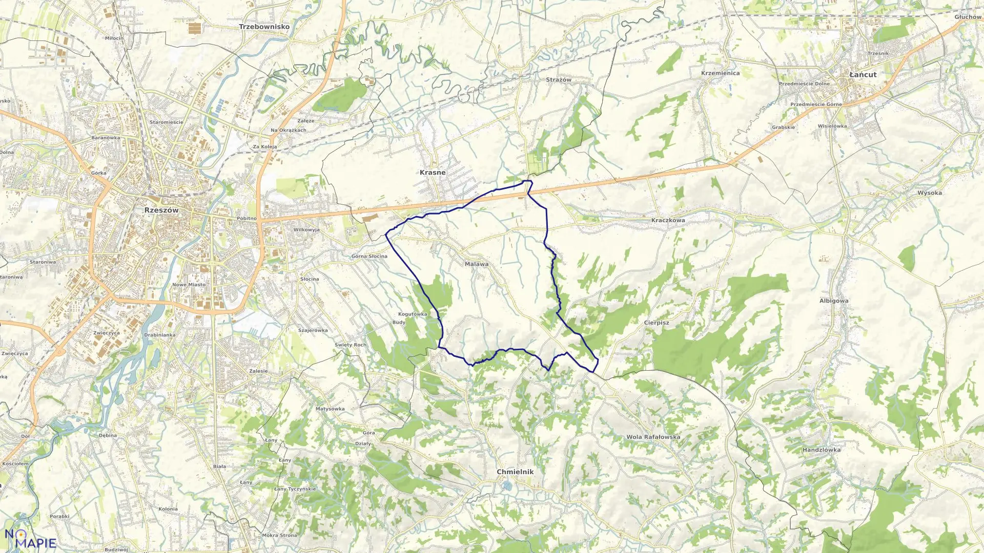 Mapa obrębu Malawa w gminie Krasne